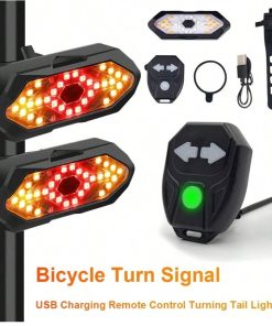 Wireless Remote Control Steering Tail Light, USB Rechargeable Waterproof Night Riding LED Bicycle Bell Warning Light