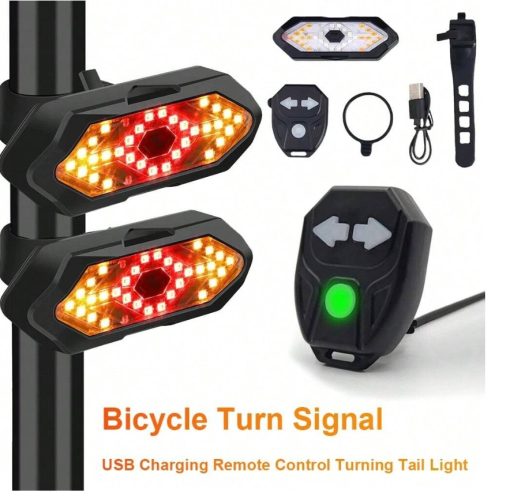 Wireless Remote Control Steering Tail Light, USB Rechargeable Waterproof Night Riding LED Bicycle Bell Warning Light